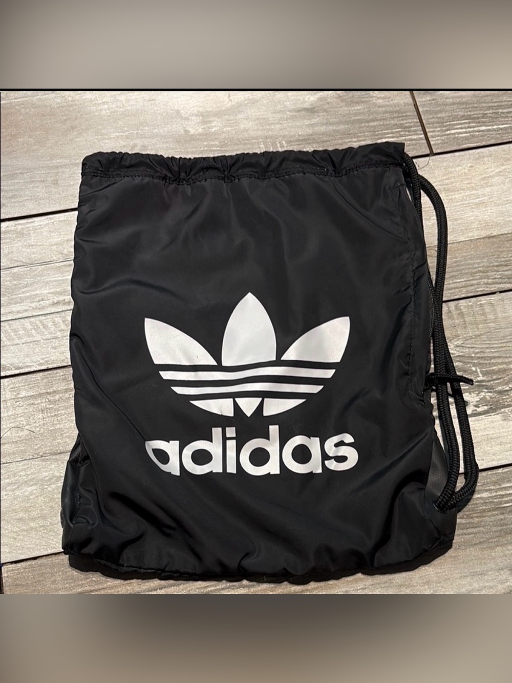 ADIDAS Black and White Logo Drawstring Bag